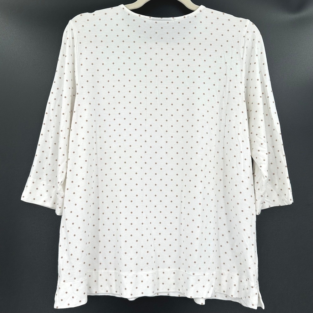 J. Jill Wearever White Tan Polka Dot 3/4 Sleeve Top Shirt Womens Medium - Picture 3 of 9